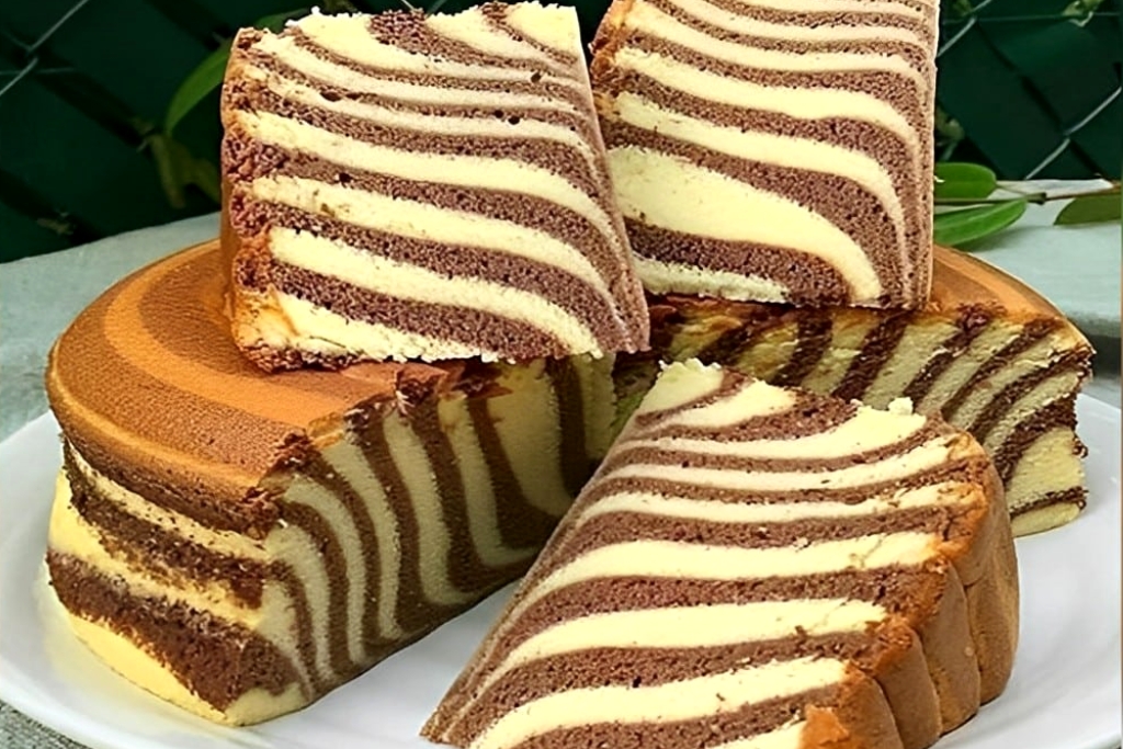 Bolo zebra, é feito com uma massa branca e uma massa de chocolate